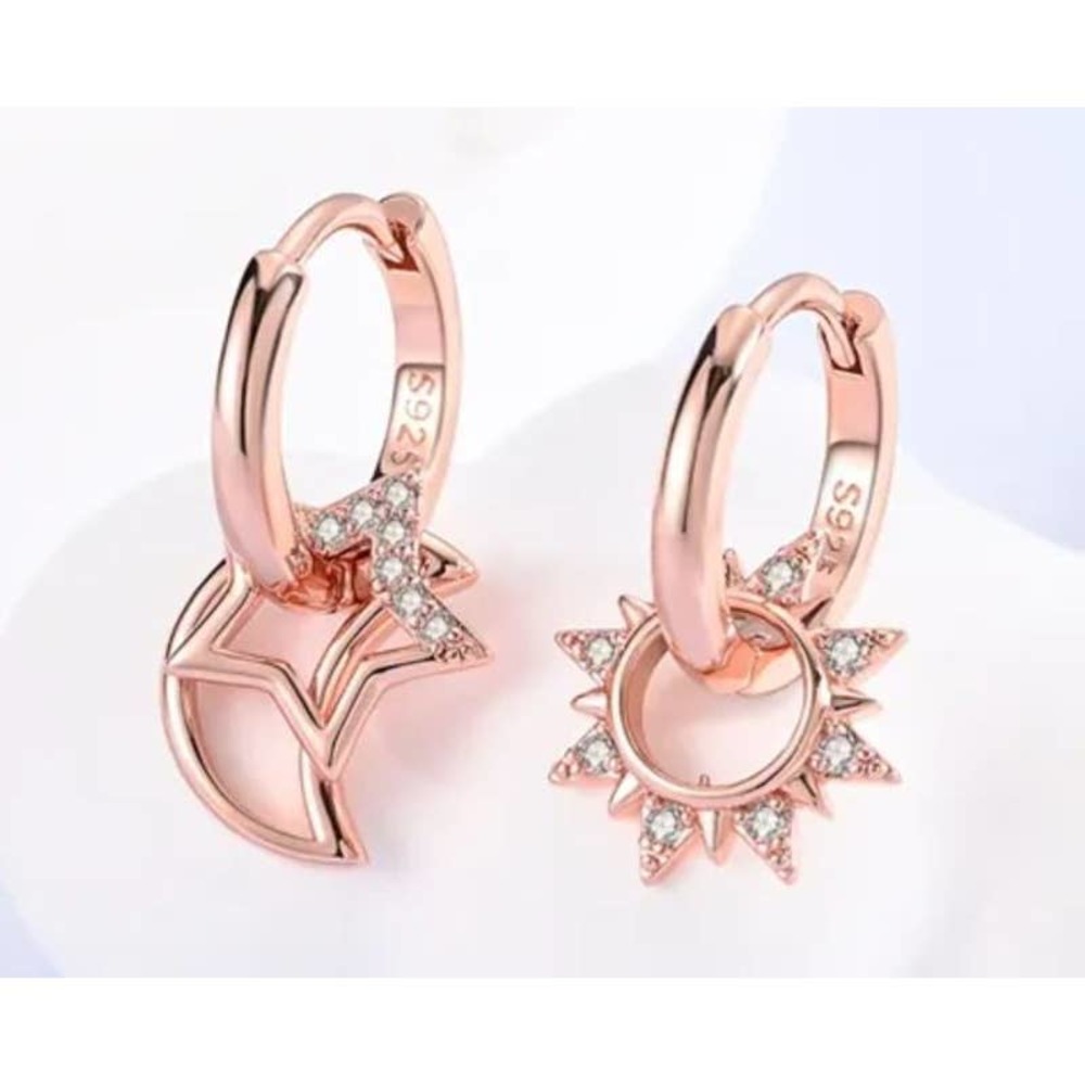 Sterling Silver 925 Petite Hoop earrings with Sun Moon Star Charms NWOT